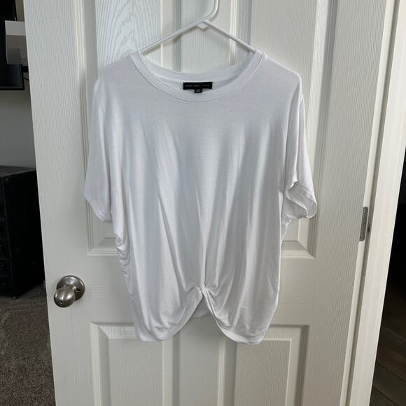 joan vass new york women’s large white twist-front tee soft stretch top - Picture 1 of 9